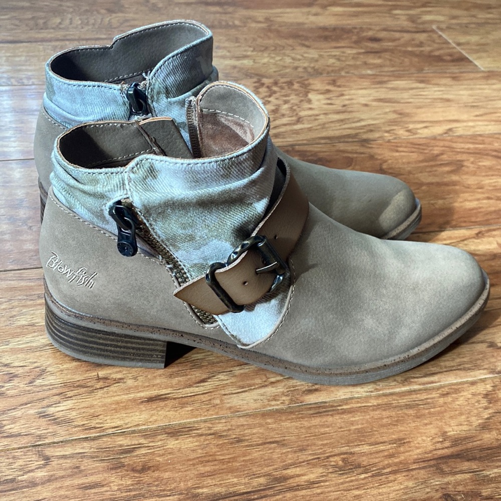 Blowfish Malibu Short Stacked Heel Ankle Bootie with Buckles, Side Zip T…